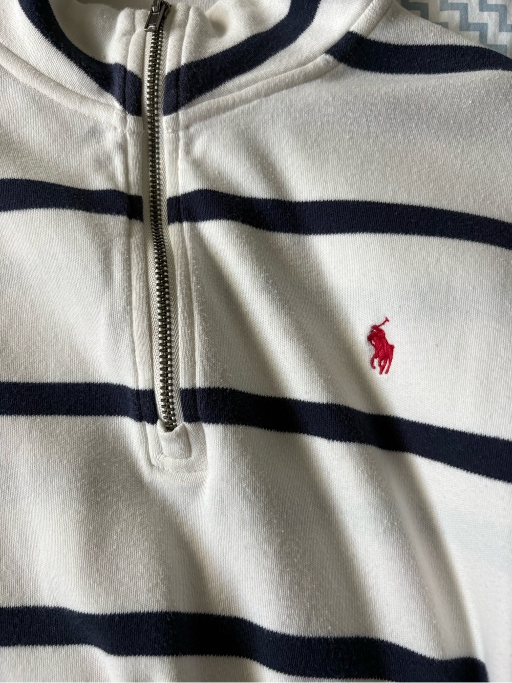POLO RALPH LAUREN Boys sz XL 18-20 White Blue Striped Quarter Zip Long Sleeve - Picture 4 of 12